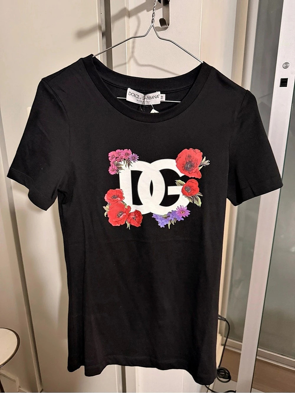 DOLCE & GABBANA - Logo Poppy Floral Print T-Shirt Black - SZ IT 38 NWT